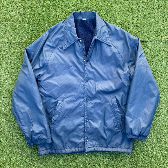 Men's 1970's Vintage Navy Blue Fleece Lined Coach's Jacket - Picture 1 of 5
